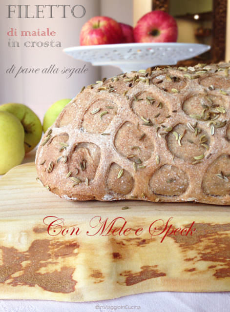 Filetto di maiale in crosta di pane alla segale con mele, speck e salsa al sidro