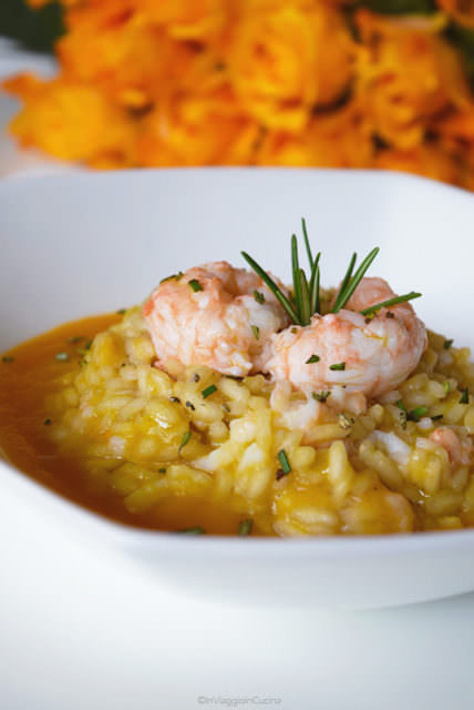 Risotto con scampi e crema di zucca
