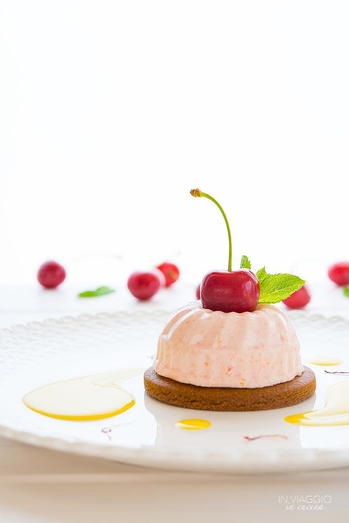 cherry mousse on saffron sauce