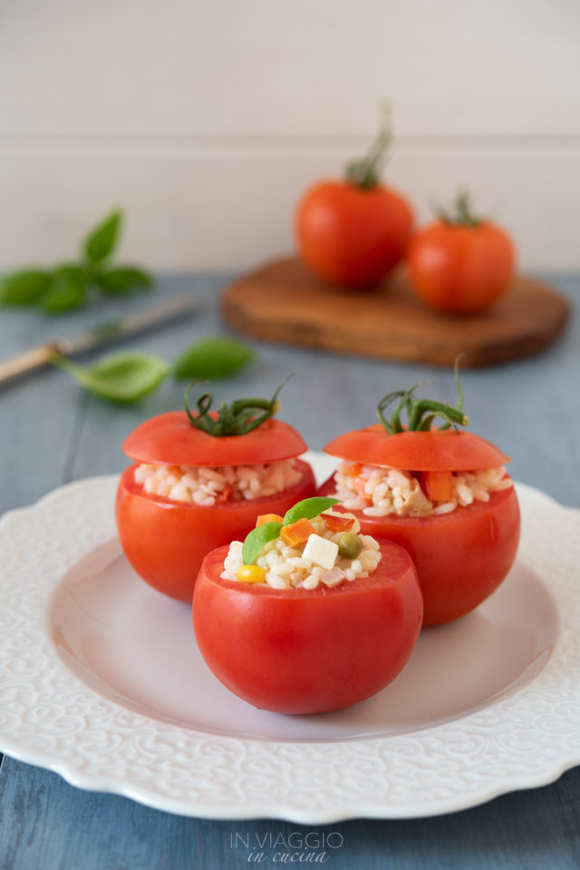 Tomatoes stuffed with light rice salad Tomatoes stuffed with light rice salad