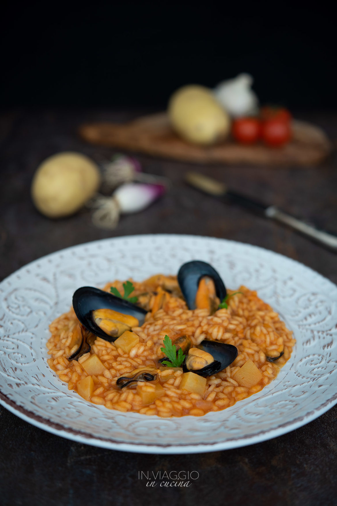 risotto rosso con patate e cozze